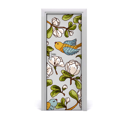 Poster porte Oiseaux fleurs