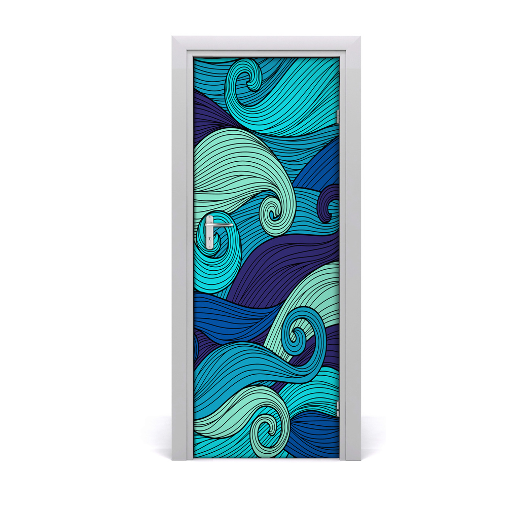 Autocollant porte Vagues bleues abstraites