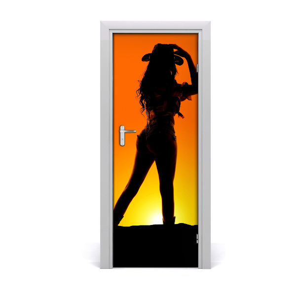 Sticker de porte Cowgirl sur fond orange