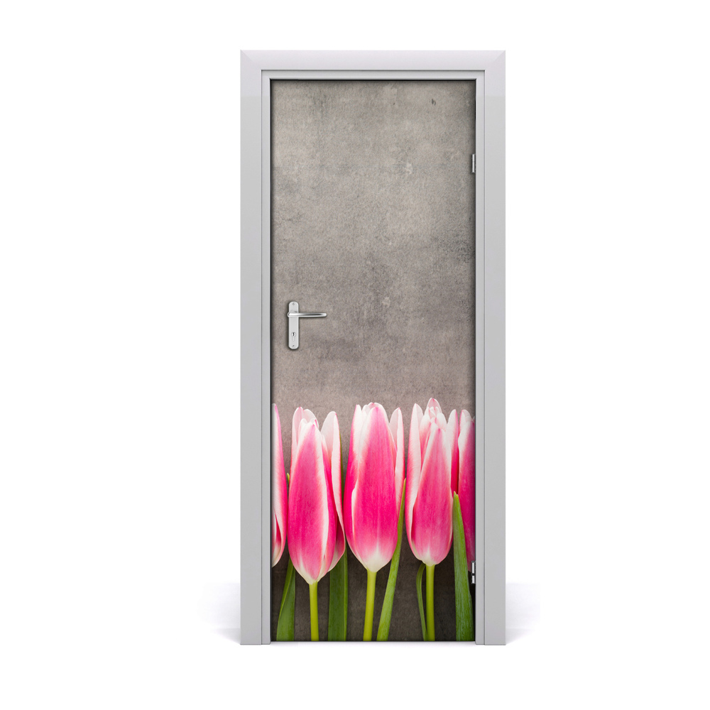 Décoration porte intérieur Tulipes roses
