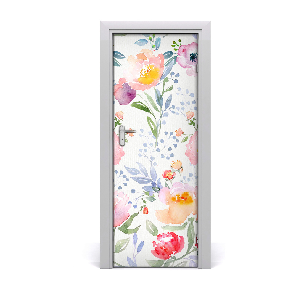 Décoration porte intérieur Fleurs colorées à l'aquarelle
