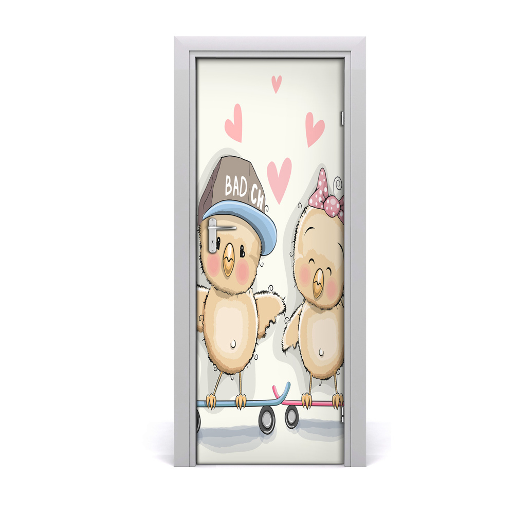 Sticker porte Poulets en planche à roulettes