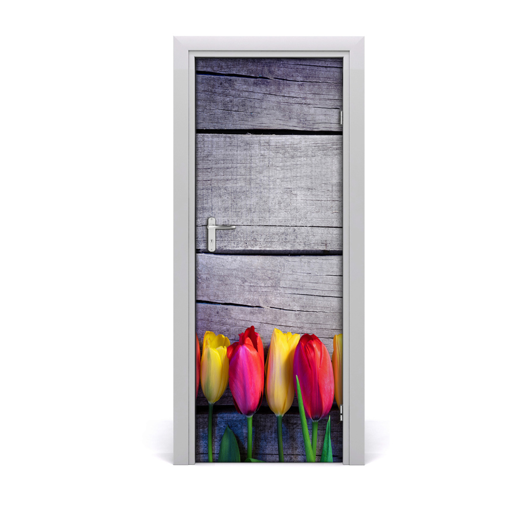 Décoration porte intérieur Tulipes colorées