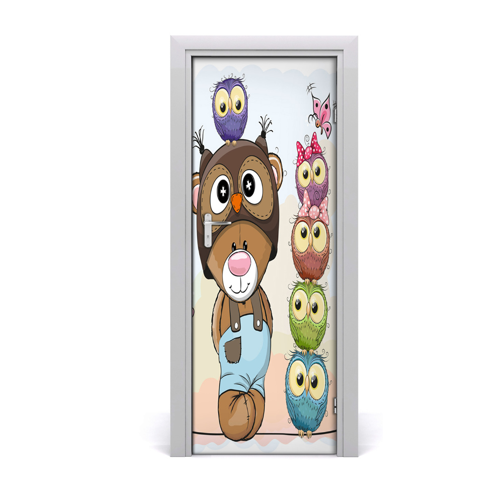 Décoration porte Ours en peluche et hiboux