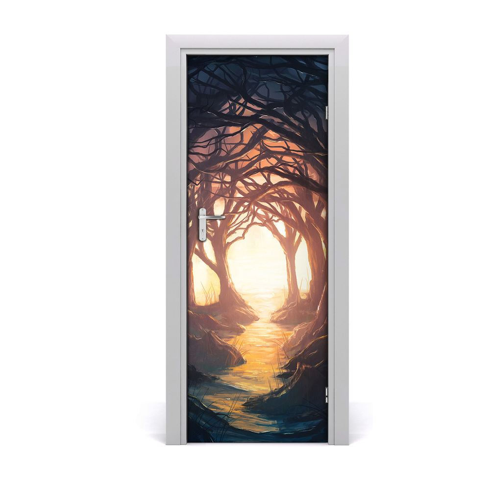 Papier peint porte Forêt sombre d'arbres