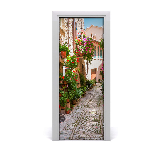 Poster porte Rues italiennes fleurs