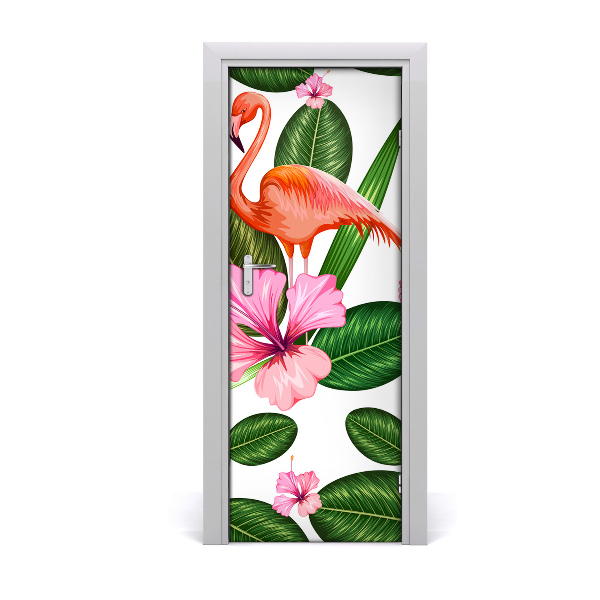 Sticker de porte Flamants fleurs