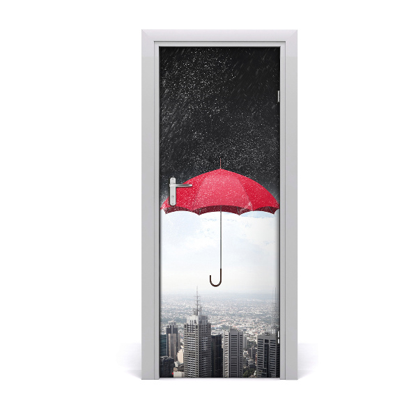 Autocollant porte Parapluie rouge sur la ville