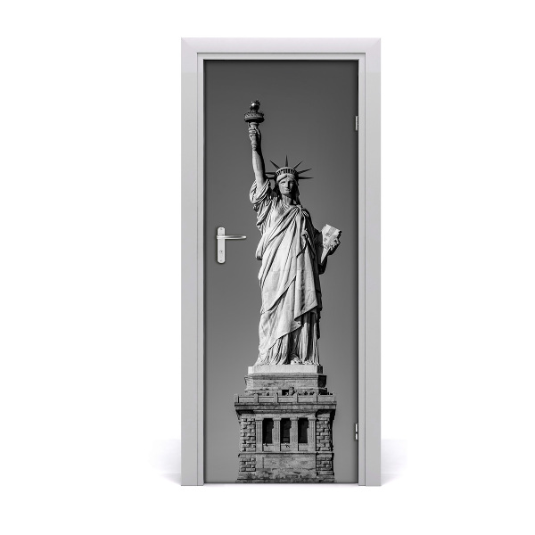 Autocollant porte Statue de la Liberté noir et blanc