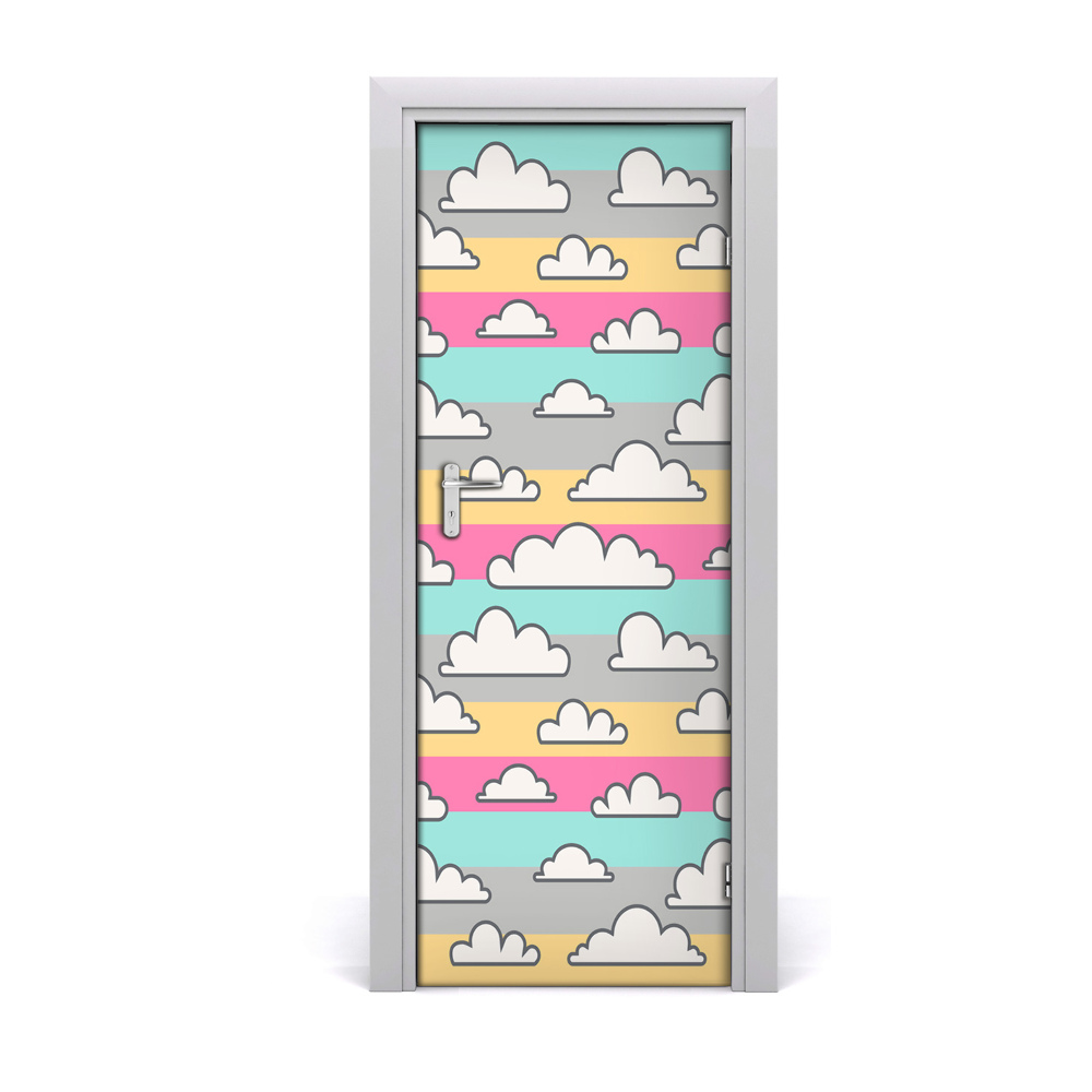 Décoration porte intérieur Nuages fond coloré