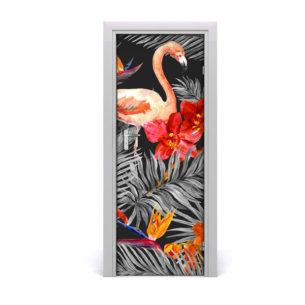 Sticker porte Flamants fleurs