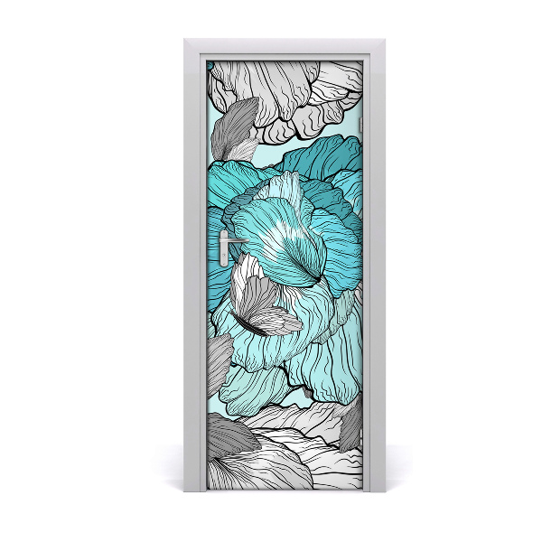 Papier peint porte Fleurs turquoise