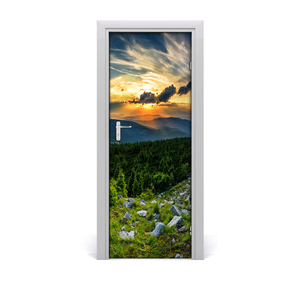 Décoration porte intérieur Coucher de soleil en montagne