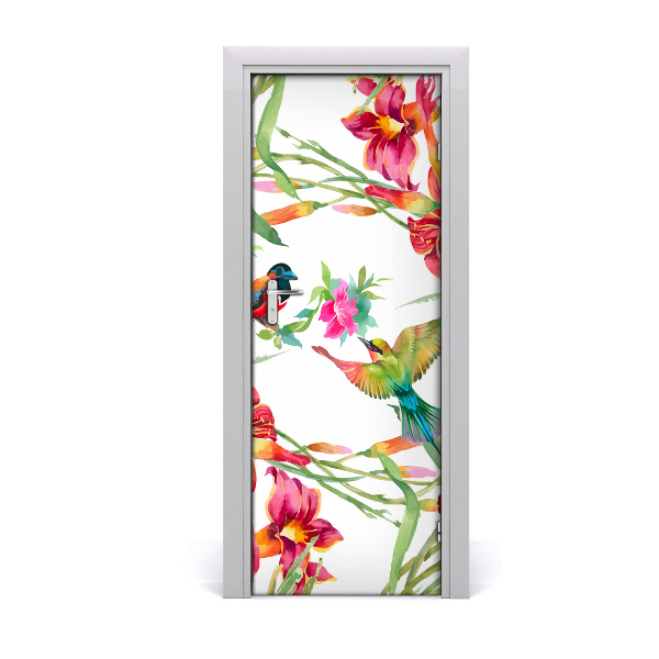 Autocollant porte Oiseaux fleurs