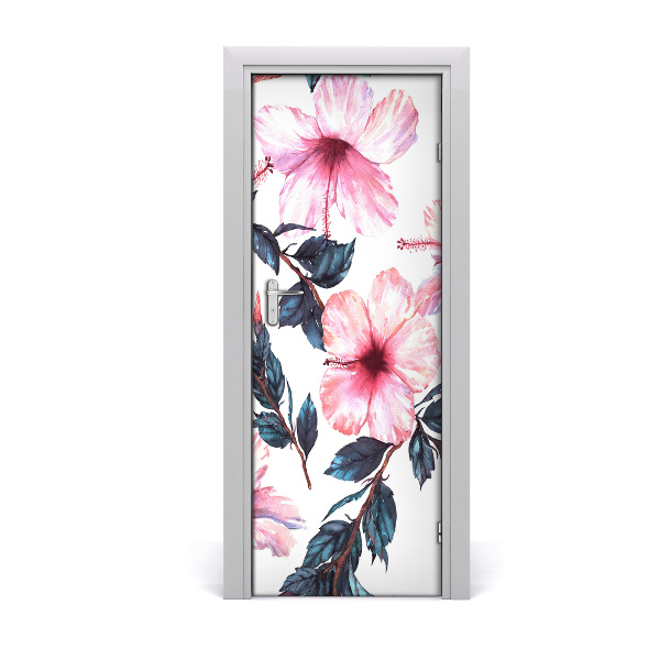 Autocollant porte Hibiscus rose