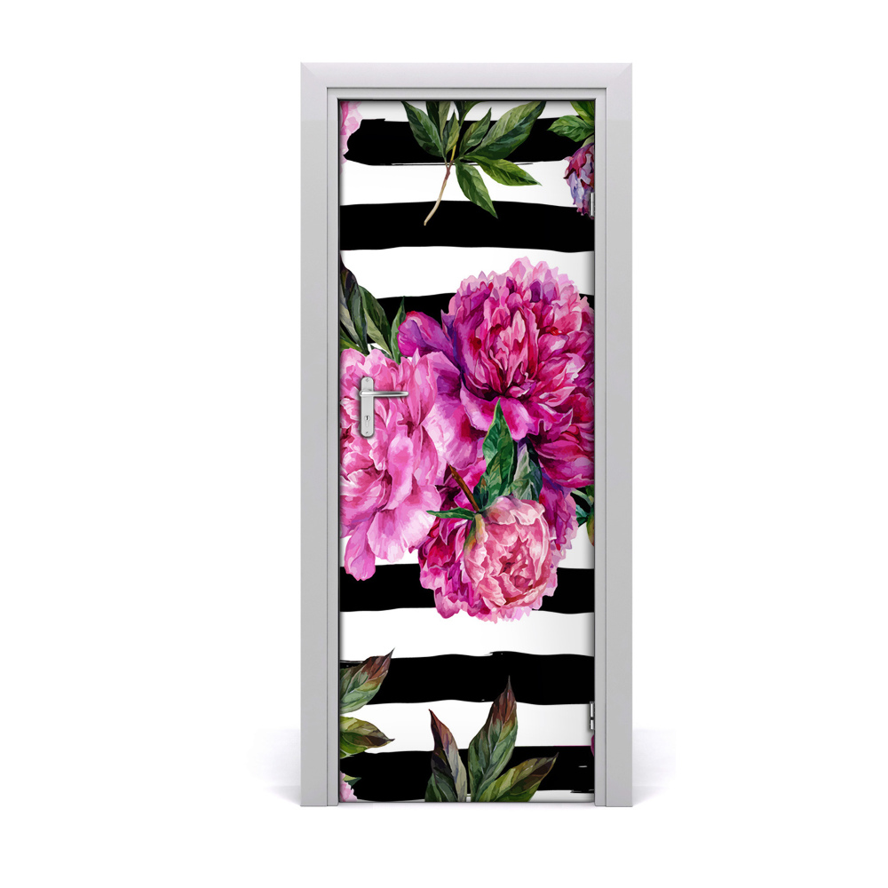 Sticker porte Pivoines rayées