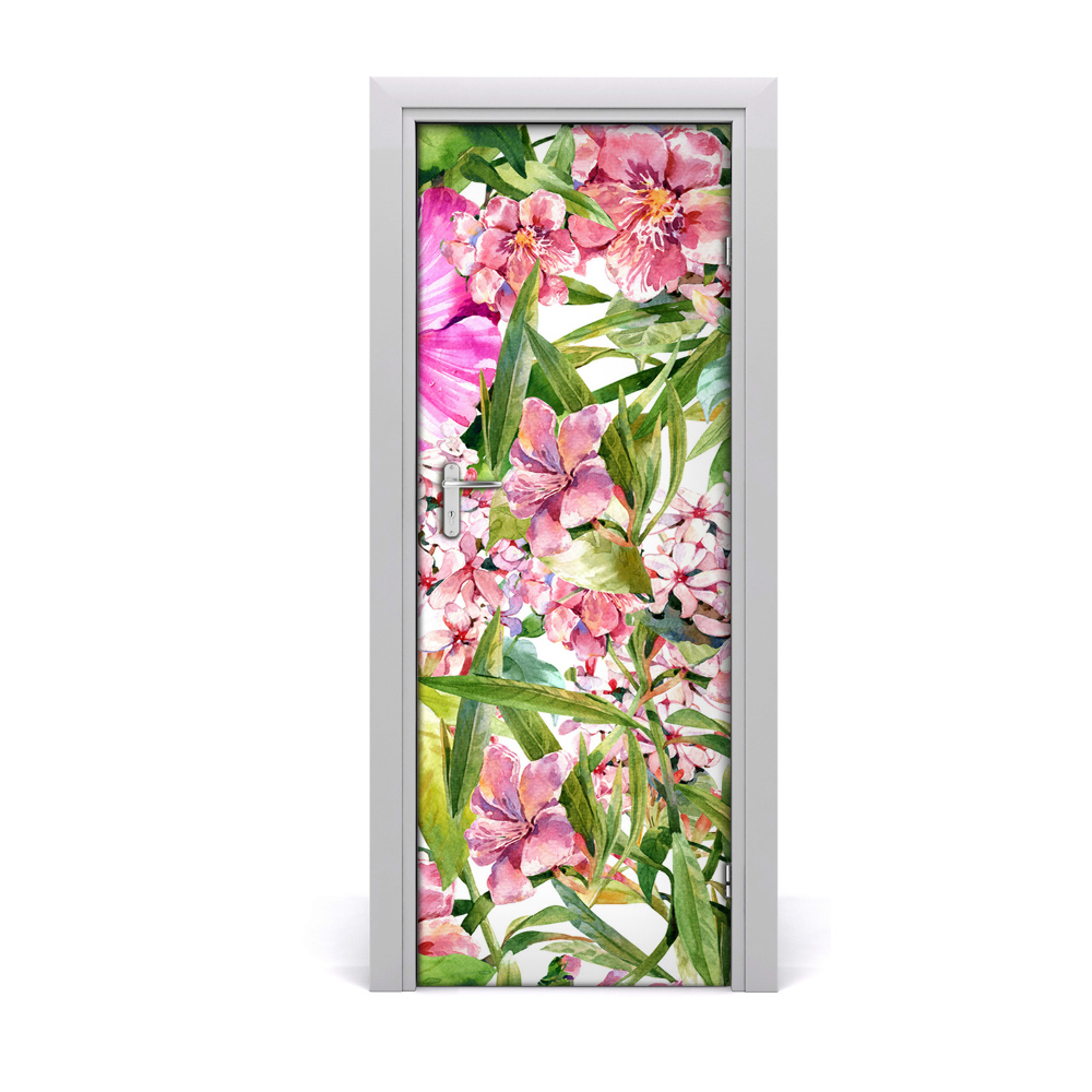 Autocollant porte Fleurs d'hibiscus roses