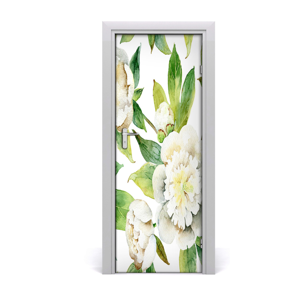 Sticker porte Pivoines blanches
