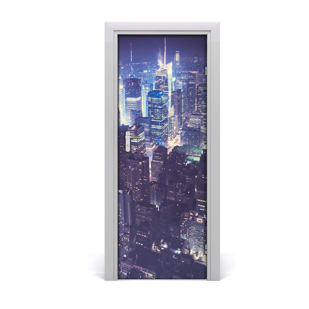 Sticker porte Ligne d'horizon de Manhattan la nuit