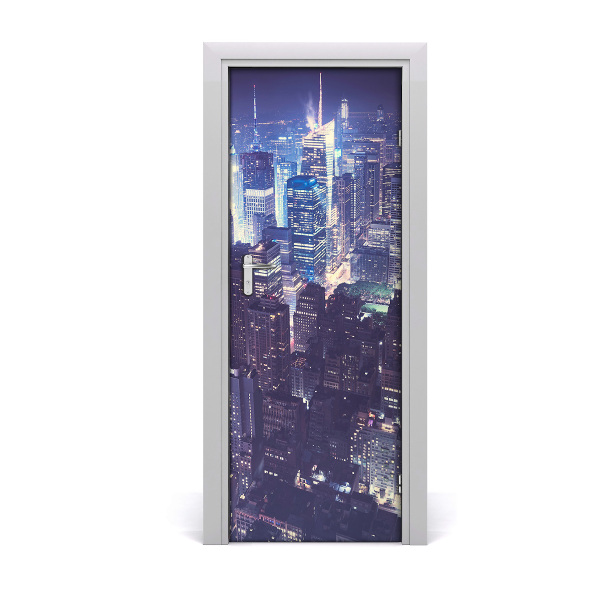 Sticker porte Ligne d'horizon de Manhattan la nuit