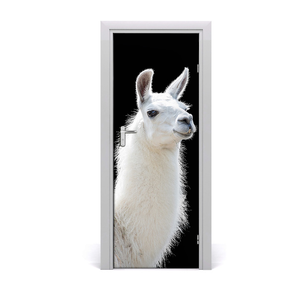 Décoration porte Lamas blanc sur fond noir