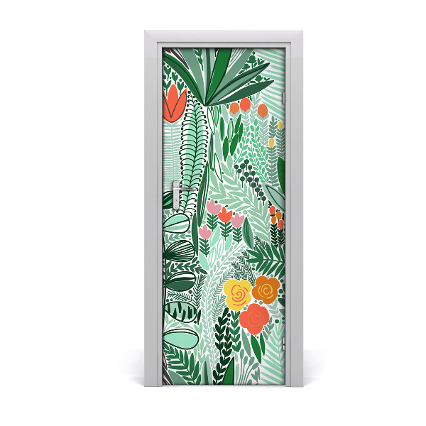 Décoration porte intérieur Fleurs aquarelles tropicales