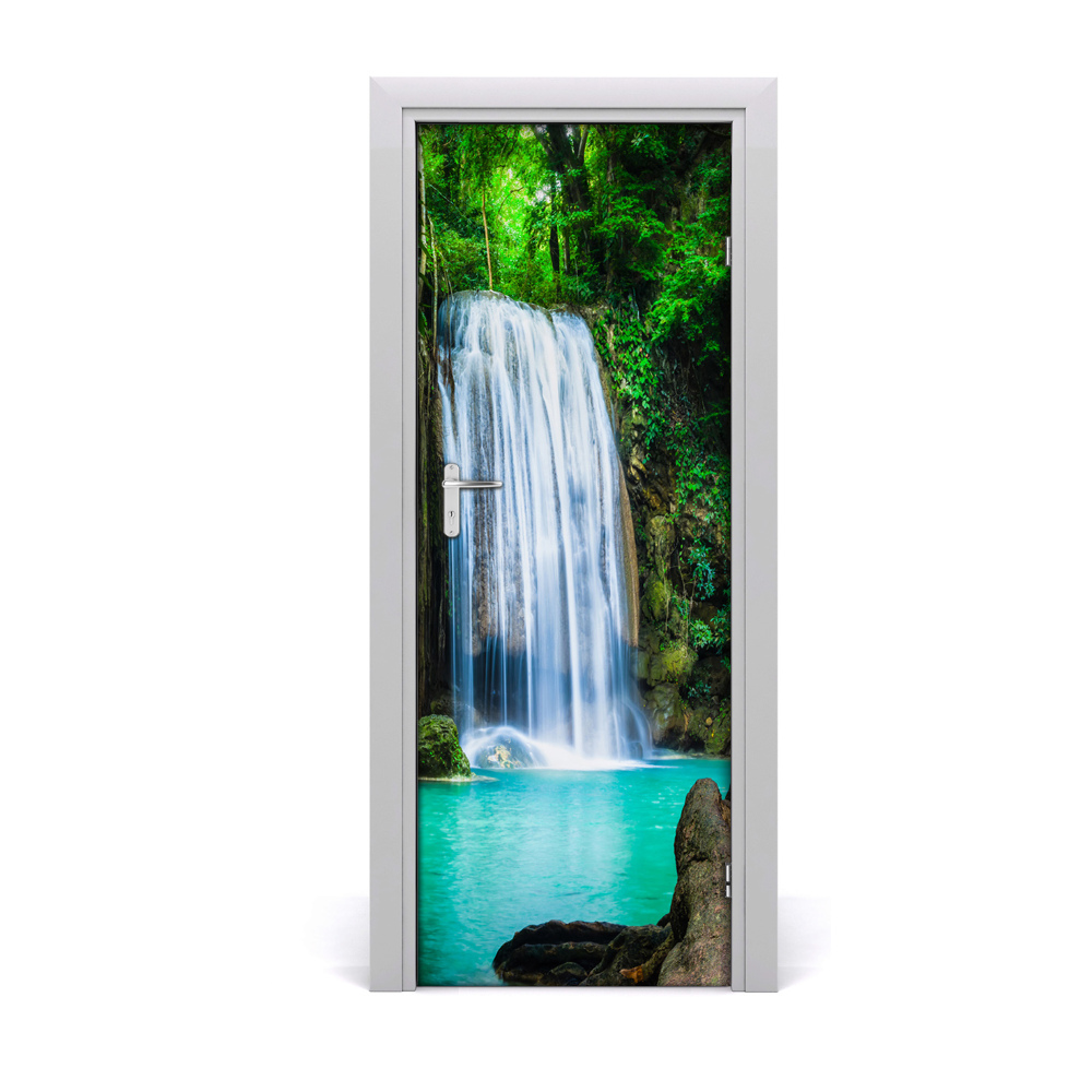 Sticker de porte Chute d'eau forêt lacustre