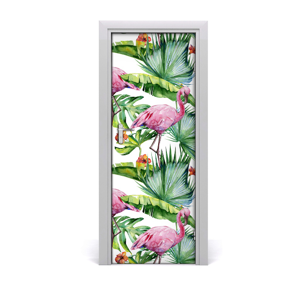 Poster porte Feuilles de flamant rose tropical