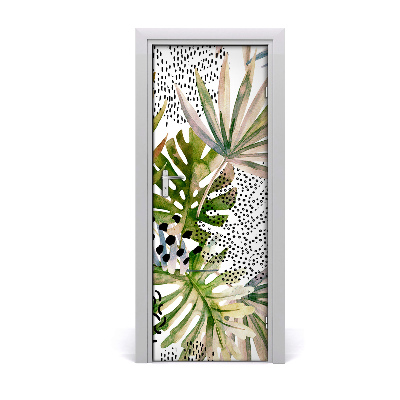 Sticker porte Feuilles de palmier à pois