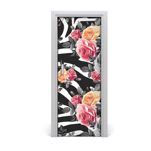 Décoration porte intérieur Motif de roses zébrées