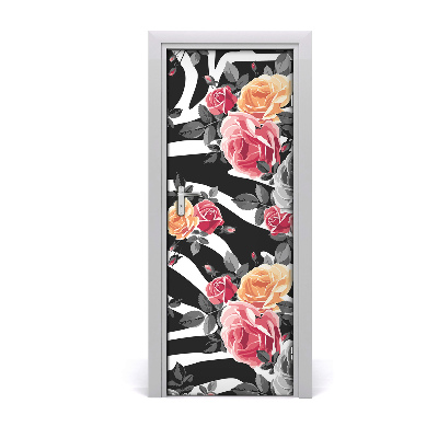 Décoration porte intérieur Motif de roses zébrées