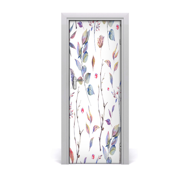 Autocollant porte Feuilles fleurs