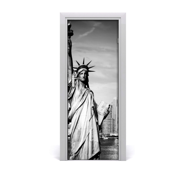 Poster porte Statue de la Liberté Noir et blanc