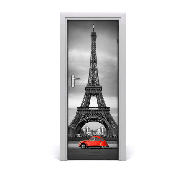 Sticker porte Tour Eiffel et voiture rouge