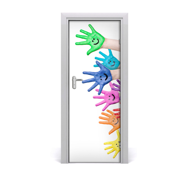 Décoration porte Mains colorées