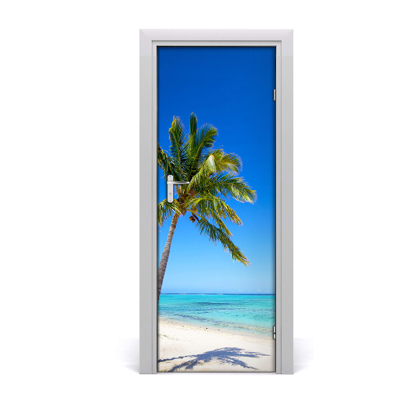 Sticker porte Plage tropicale avec palmiers