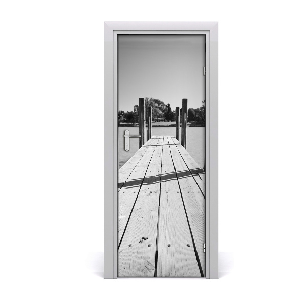 Poster porte Jetée en bois noir et blanc