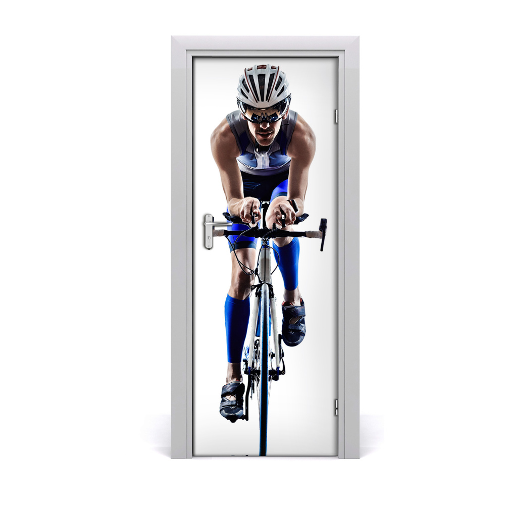 Décoration porte Cycliste sportif fond blanc