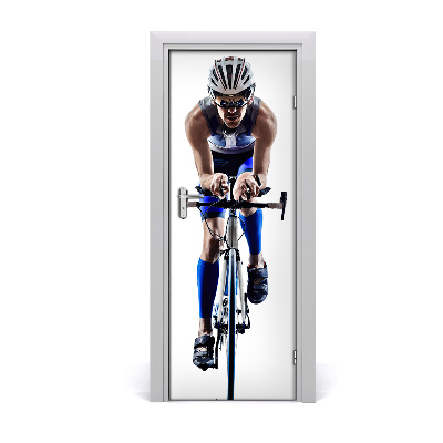 Décoration porte Cycliste sportif fond blanc