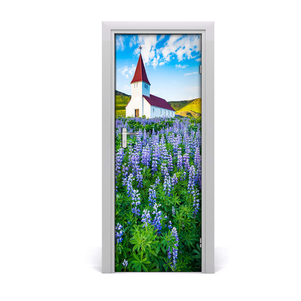 Sticker porte Église parmi les fleurs