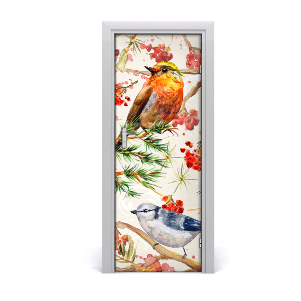 Autocollant porte Oiseaux fleurs