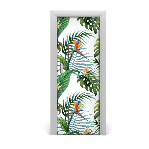 Sticker porte Feuilles et fleurs tropicales