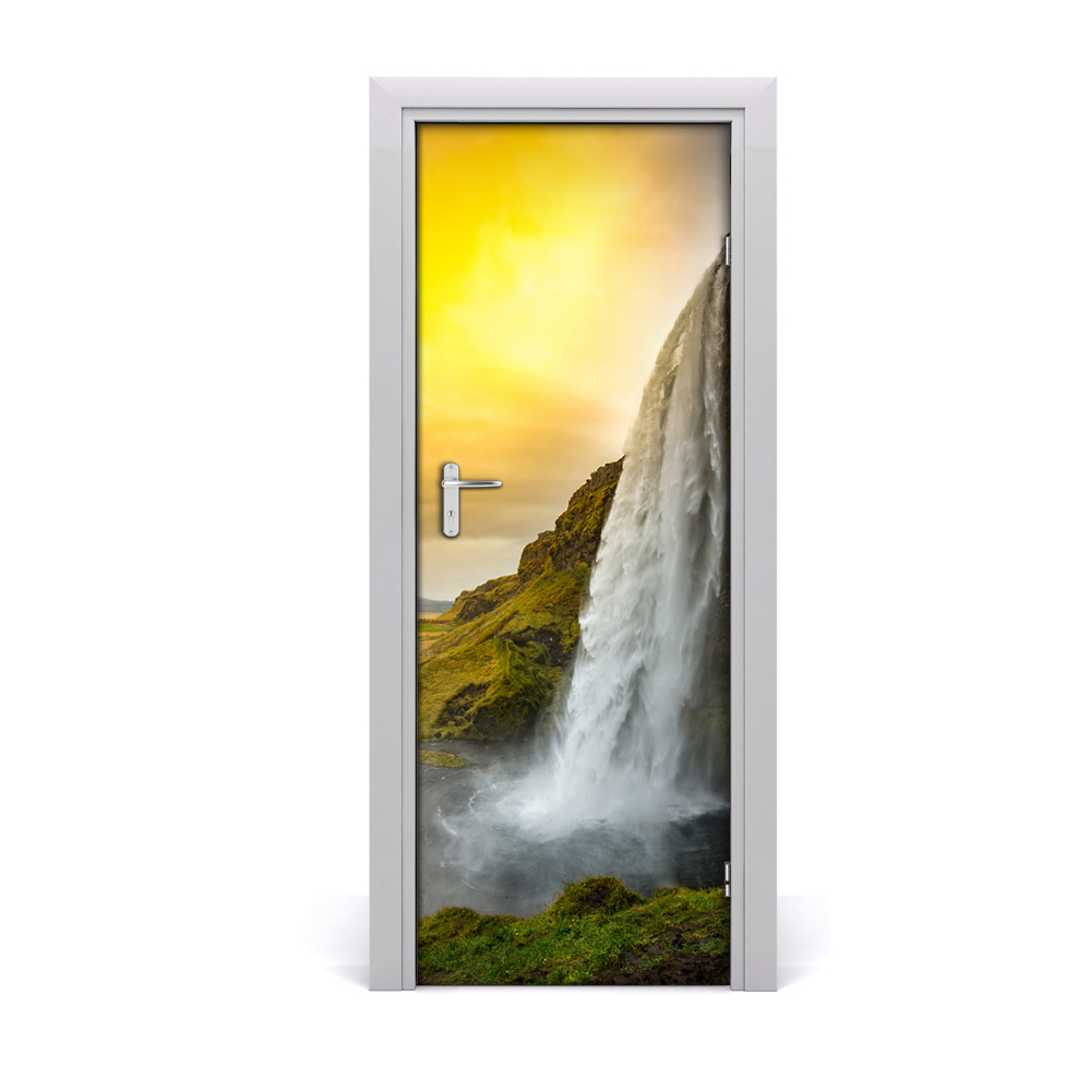 Décoration porte intérieur Haute chute d'eau sur fond de soleil