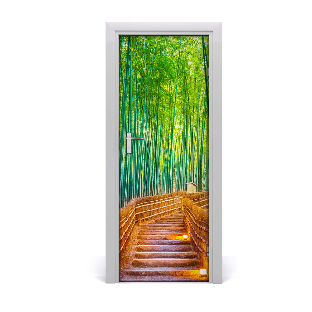 Sticker de porte Forêt de bambous et escaliers