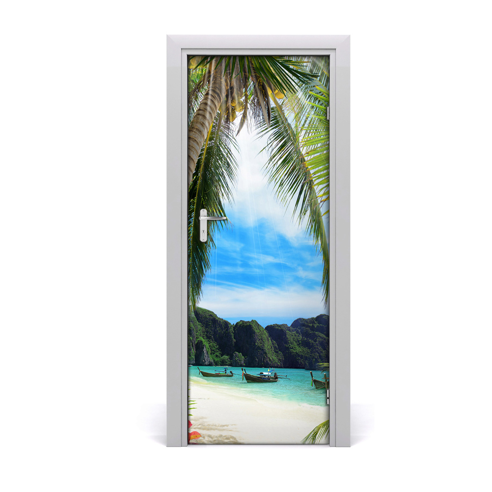 Poster porte Plage de bateaux tropicaux