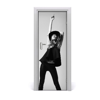 Autocollant porte Femme avec chapeau