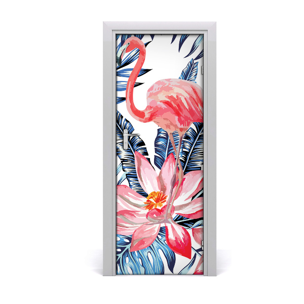 Sticker porte Feuilles de fleurs de flamant rose