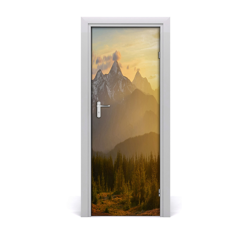 Sticker porte Coucher de soleil en haute montagne