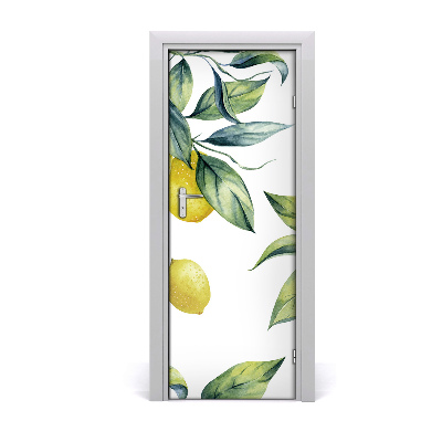 Autocollant porte Citrons et feuilles