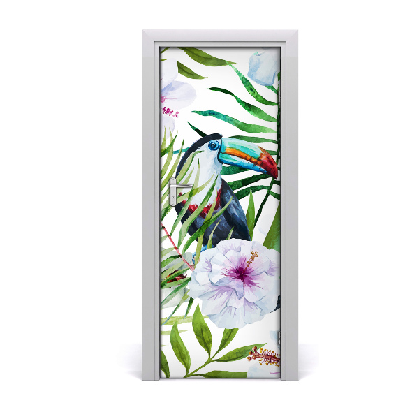 Poster porte Toucan fleurs feuilles